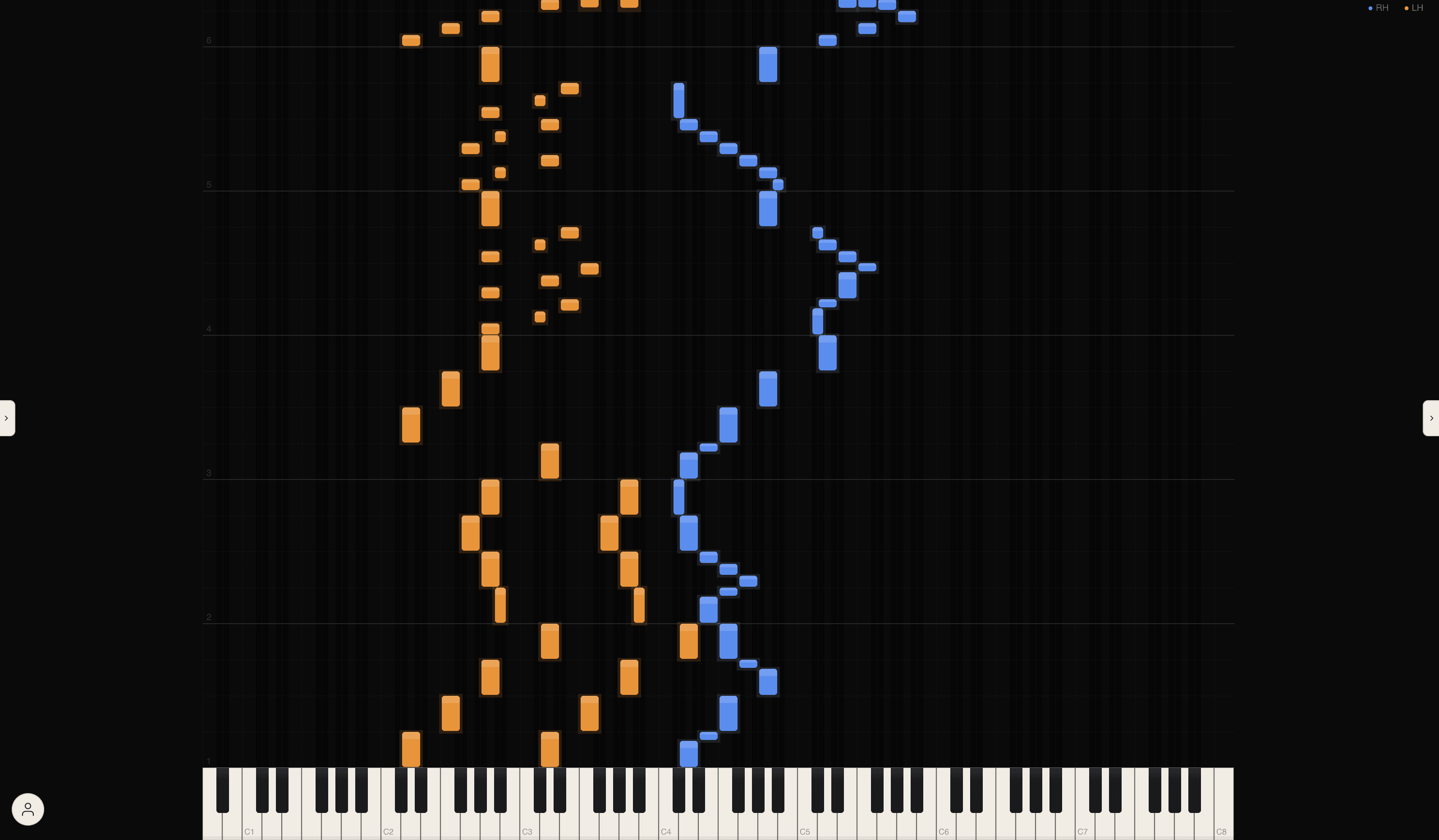 Piano roll showing right-hand and left-hand parts